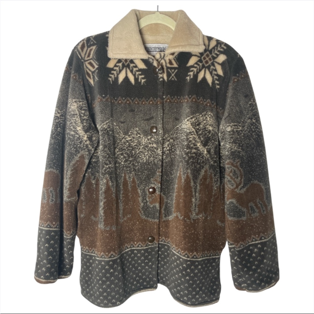 Vintage Country Woods Womens M Fleece Lined Deer Scenic Southwestern Jacket
